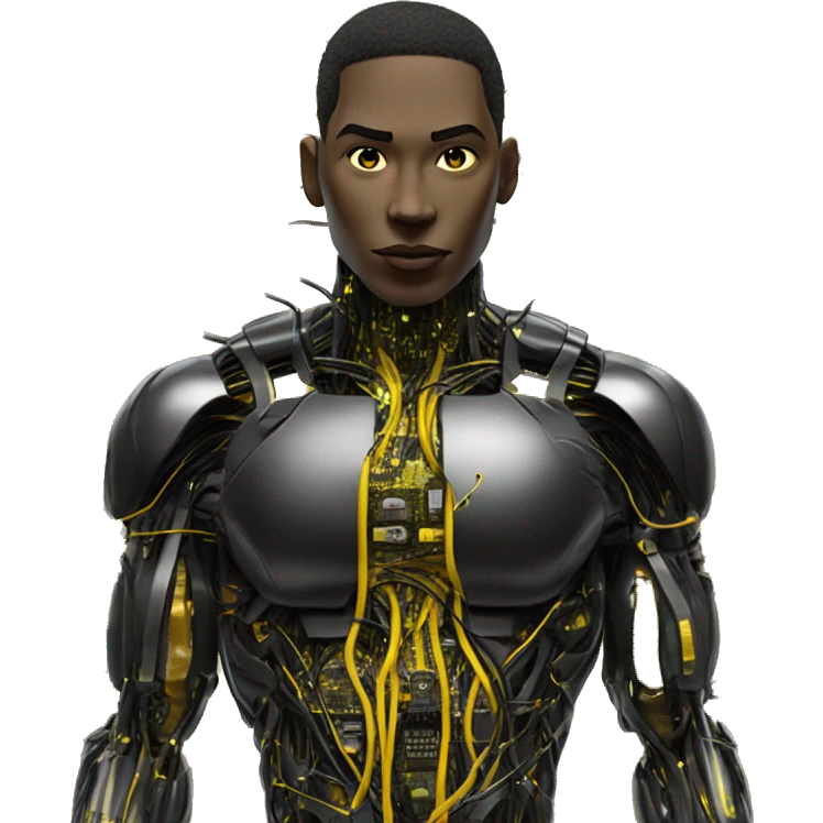 black and yellow cyborg with wires and circuitry  emoji