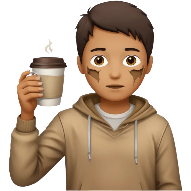 Create an emoji that shows a person wearing torn clothes with visible dirt marks and an empty cup. emoji