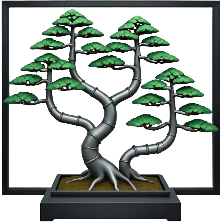 standing slanted bonsai trees rack made from titanium sheeting  emoji