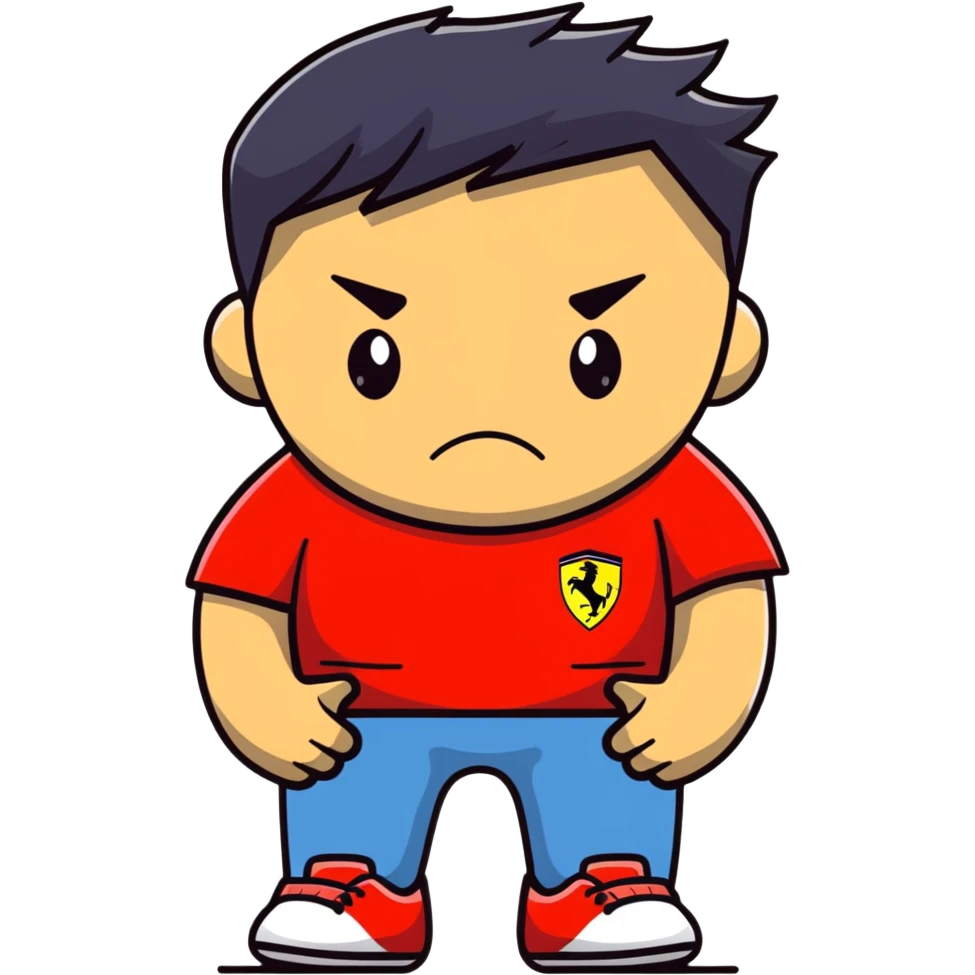 depressed man wearing a Ferrari t-shirt emoji