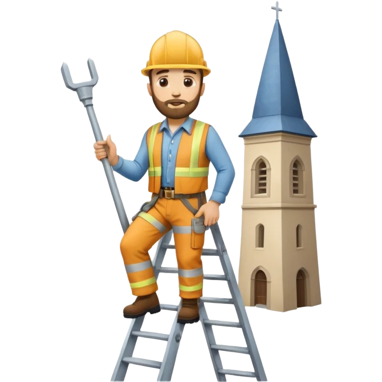 steeplejack man light skin with a beard on a ladder that's beside a spire emoji