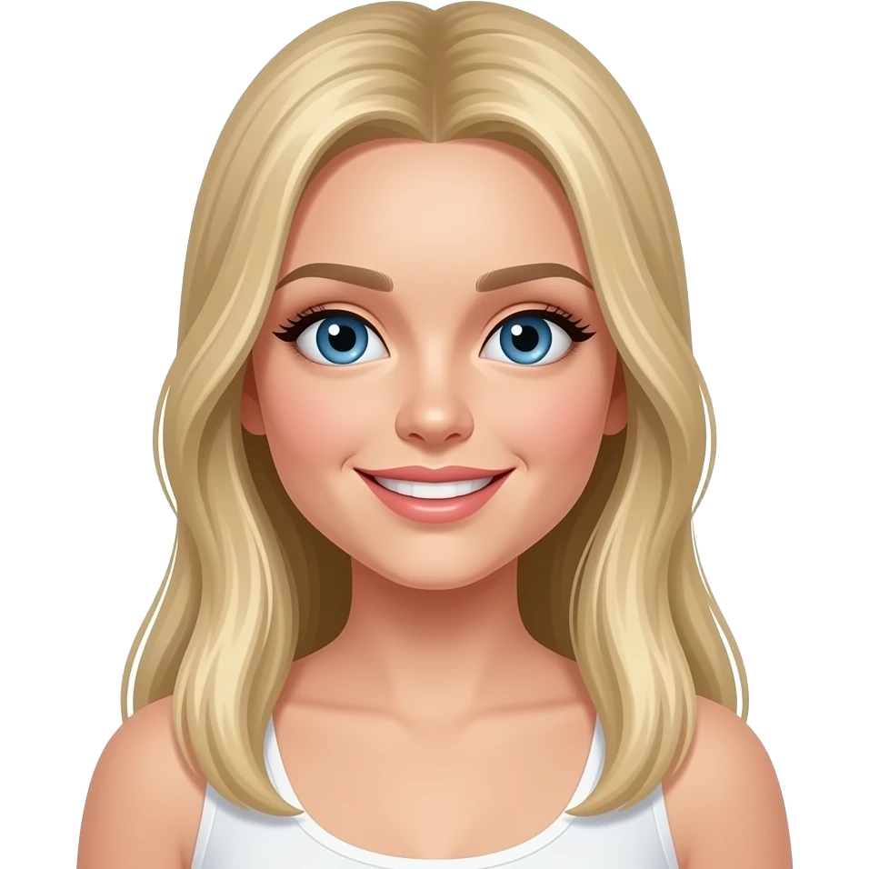 femme blonde, yeux bleus, sourire, rêveuse, cheveux longs lisses, belle emoji