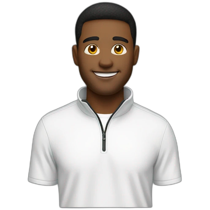 Smiling guy wearing a black quarter zip with white tee shirt emoji