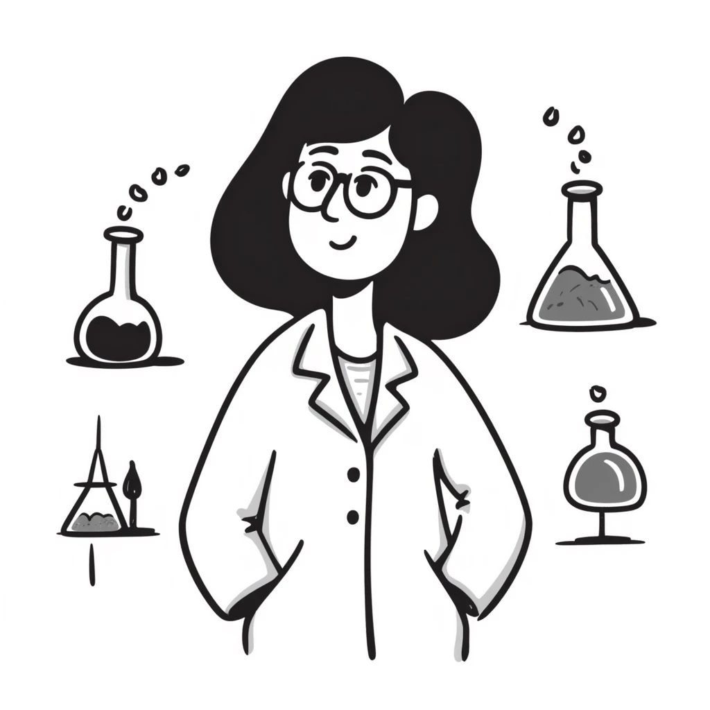 simple hand drawn doodle of a woman scientist emoji