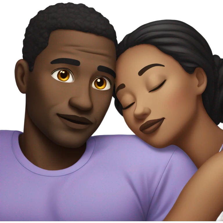 Black medium toned Man and black light toned woman laying down together  emoji