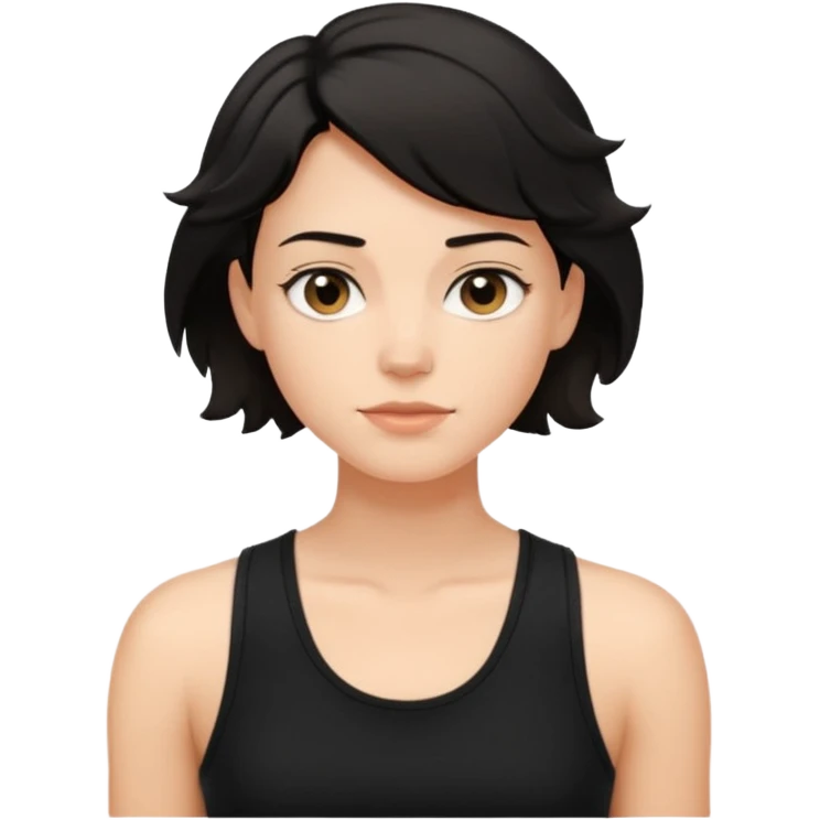 a white woman with short tomboy wavy black hair wearing men's black tank top emoji