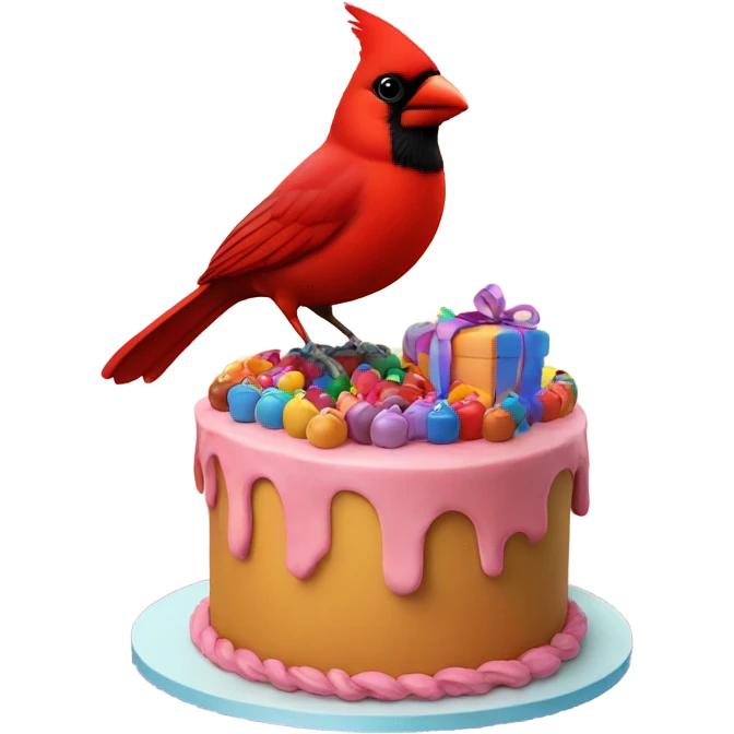 Red cardinal with birthday cake emoji
