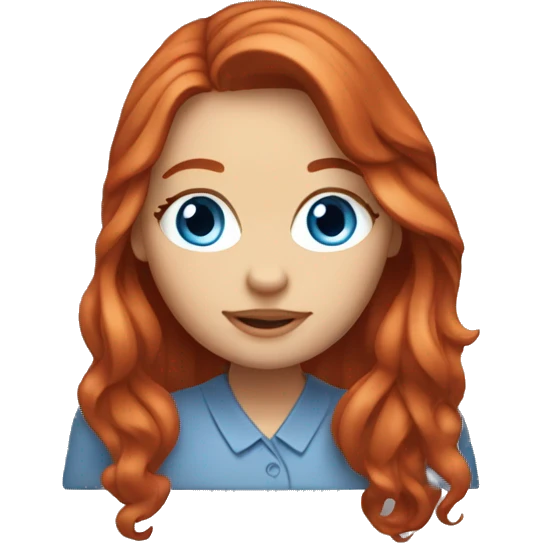 Red hair blue eyes white girl working on macbook emoji