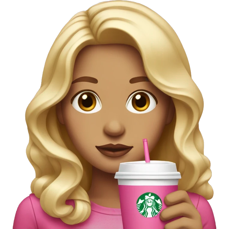 blonde drinking pink starbucks wearing a pink bow in long wavy blonde hair emoji