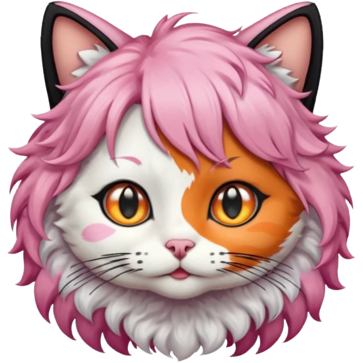 calico cat wear curly short pink hair wig emoji