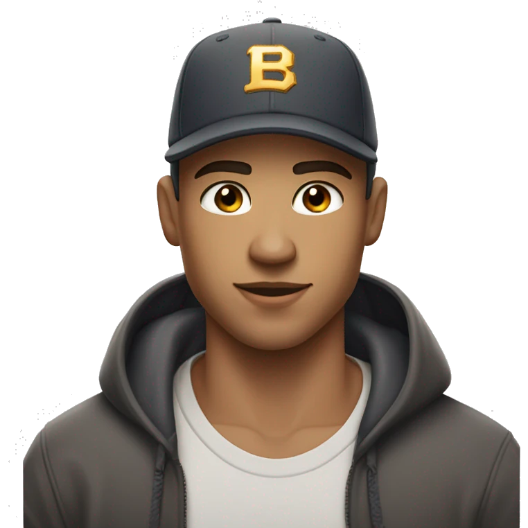buff and handsome 24 year old man with brown eyes and light skin in a baseball hat outdoors emoji