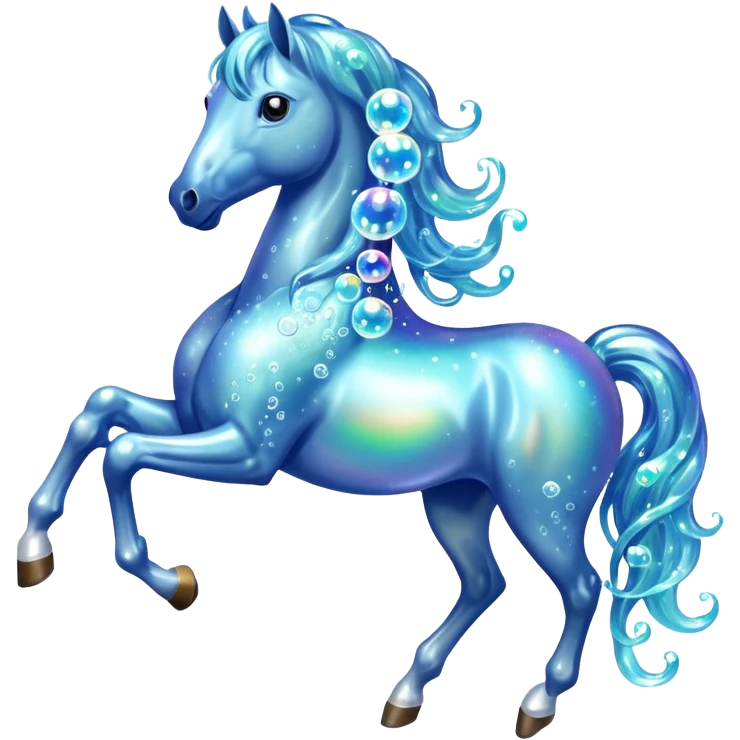 A magical horse made entirely of transparent bubbles and water, with a flowing mane of small bubbles

 emoji