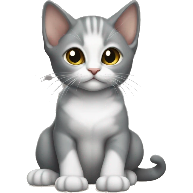 the kitten of the Sphinx breed is gray with a white belly emoji