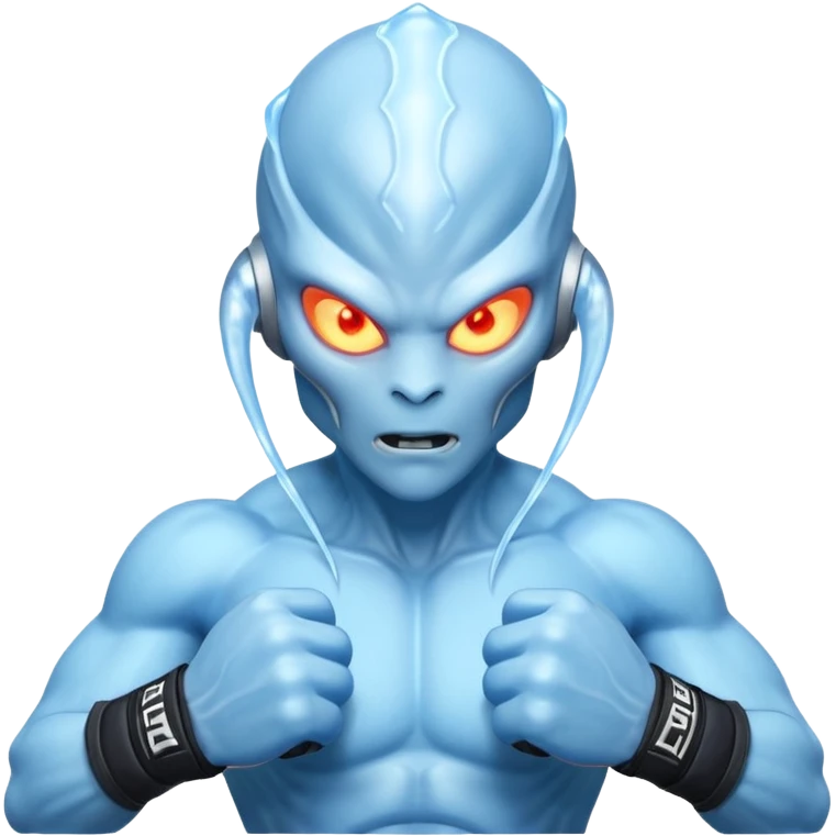ice alien MMA fighter portrait, head and shoulders only, icy blue skin, frost aura, glowing cold eyes, combat gloves, 3D cartoon, mobile game icon style, clean background, no text, no watermark
 emoji
