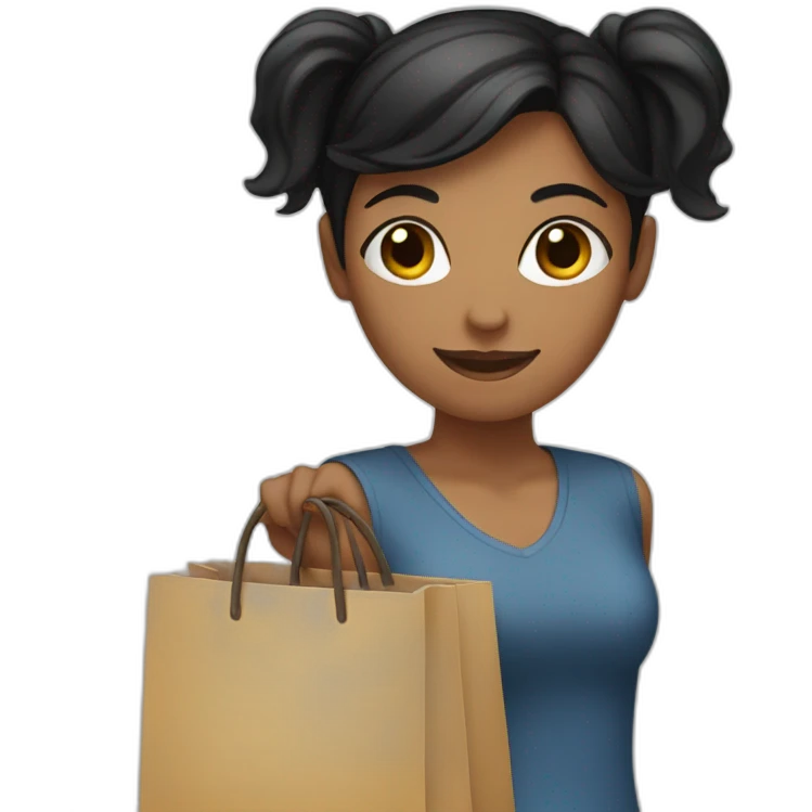 Black hair, woman, ponytail, holding bags emoji