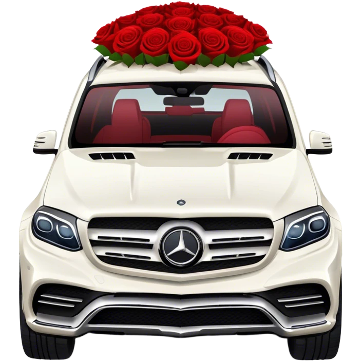 White Mercedes GLS 600 with red roses on the hood emoji