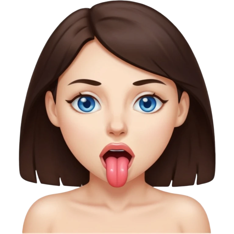 Brunette woman with blue eyes, with big naked tits with nipples, with tongue out while drooling  emoji