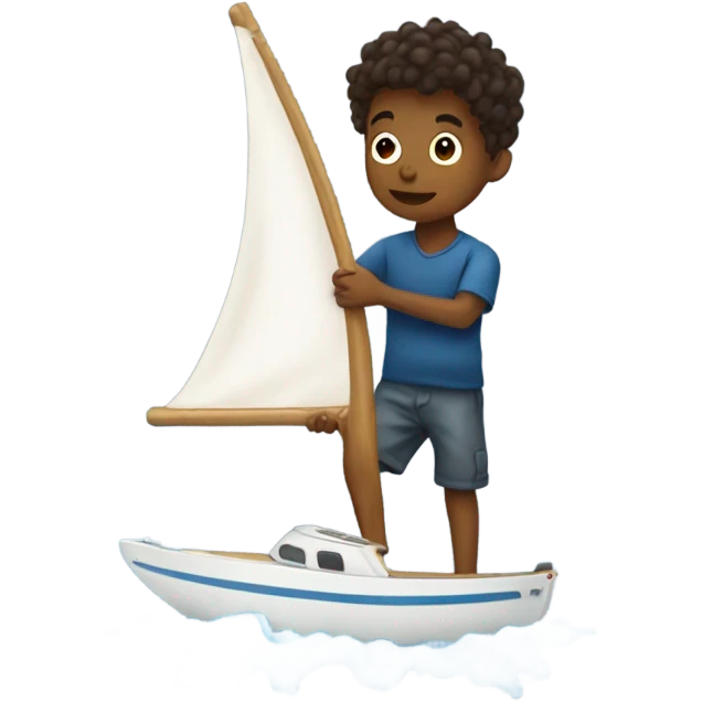 boy using hair dryer to dry sail of boat emoji
