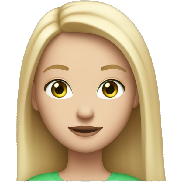 white girl with blonde straight hair past her shoulders and green eyes, and apple laptop in front of her emoji
