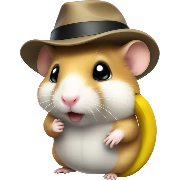 Hamster eat banana and wear hat emoji