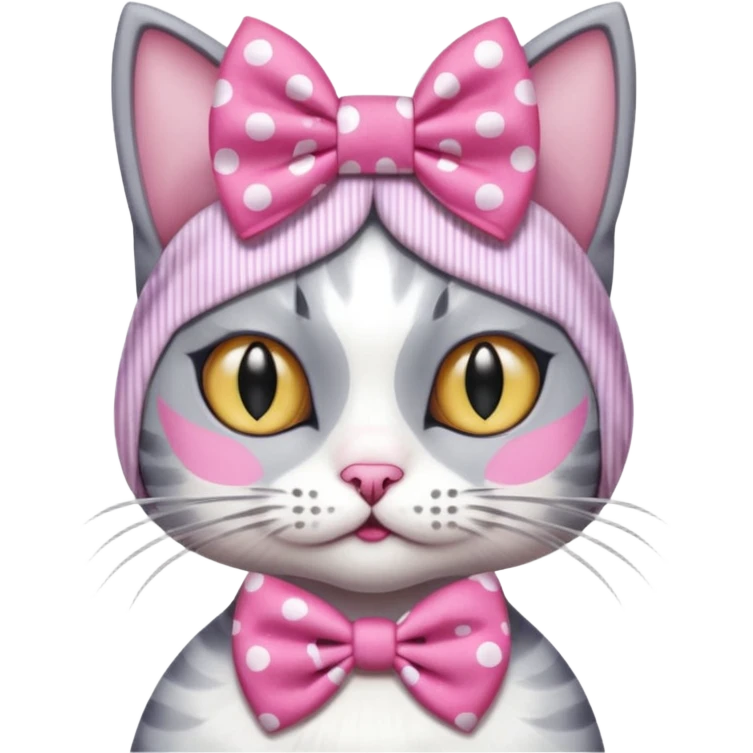 Evil Gray and white evil cat with a pink polka dot dress and with a pink polka dot bow on the Head  emoji