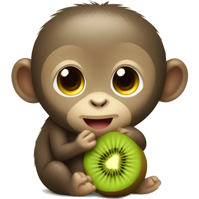 A cute monkey hugging an alive kiwi fruit emoji