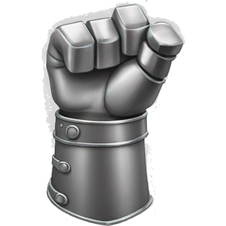 a metal gauntlet in a fist facing backward pointing upward emoji