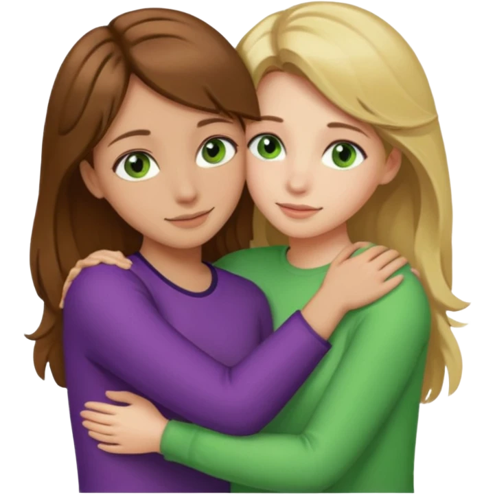 Maman : cheveux marrons, yeux marrons peau blanche fille cheveux blond yeux verts peau blanche qui se font un câlin  emoji