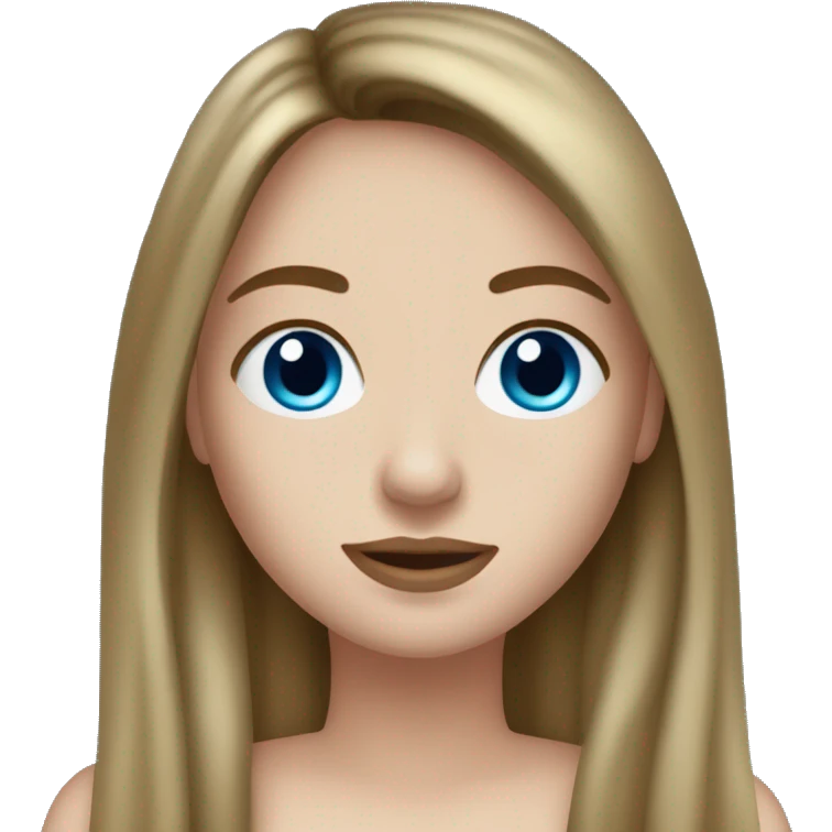 Brunette white girl with long hair and curtain bangs, dark grey blue eyes and freckles an a female portrait emoji emoji