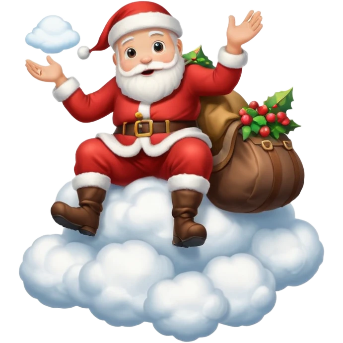 Santa clause riding on the clouds on the mountain emoji