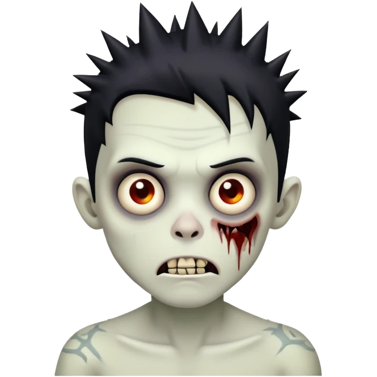 zombie boy with spikey black hair, cute expression emoji