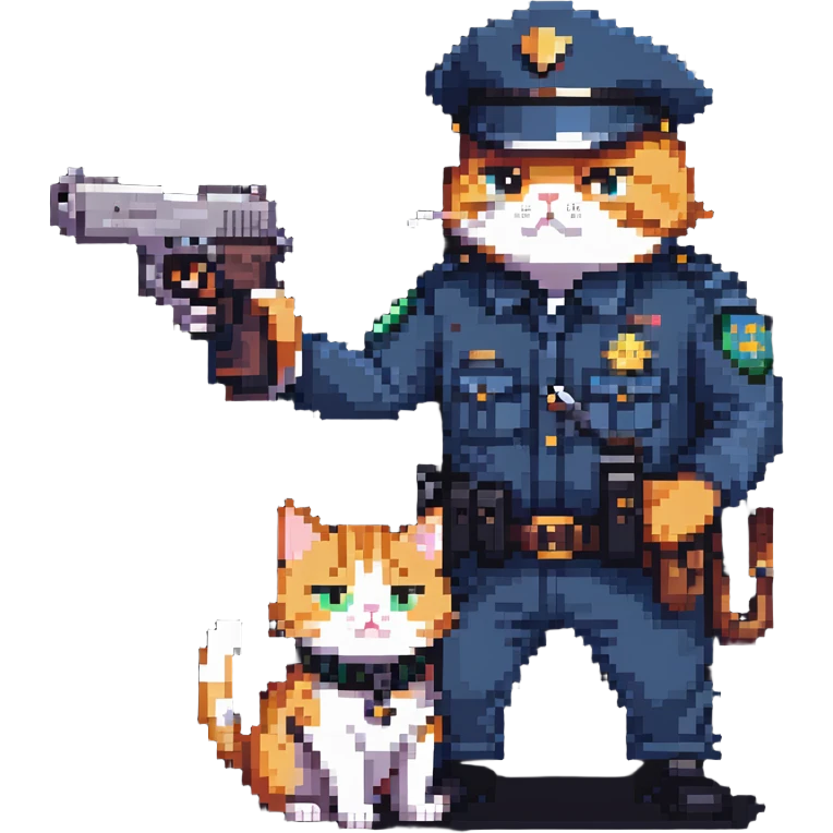 a cop and a cat with a gun, both in a playful pose emoji