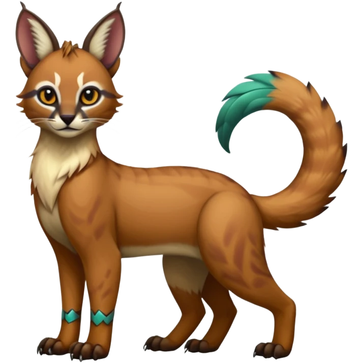 Colorful dark tropical tribal glorious divine exotic cute cool beautiful beautiful fantasy-caracal-civet-genet-sergal-vernid-Gryphon-Cacomistle-Trico-oncilla-animal-Fakémon-hybrid-fursona (full body) emoji