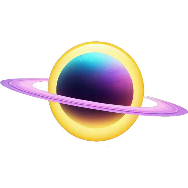 sparkly glittery blue purple and pink gradient planet with a yellow cheesy saturn ring emoji