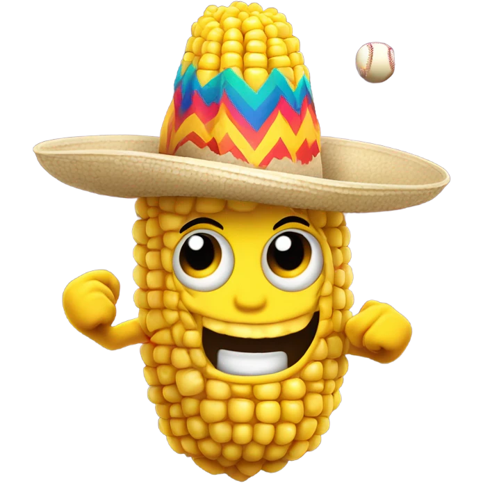 Corn wearing a sombrero playing baseball  emoji