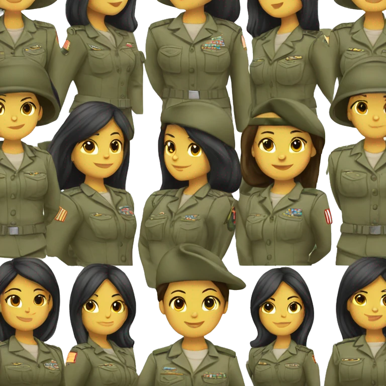 19 year old Latina girl soldier with black straight medium length straight hair has her army uniform on  emoji