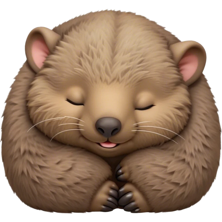 Meme-Worthy Cute Sleeping Wombat Portrait Emoji, Head resting peacefully with a contented smile, showcasing a robust, sturdy build and a luxuriously soft shaggy brown fur, eyes shut in a serene, restful nap, Simplified yet hilariously adorable features, highly detailed, glowing with a soft, drowsy light, high shine, relaxed and utterly lovable, stylized with an air of playful laziness, bright and heartwarming, soft glowing outline, capturing the essence of a comically sleepy wombat, so meme‐worthy it feels like it could instantly become the next viral sensation of adorable slumber! emoji