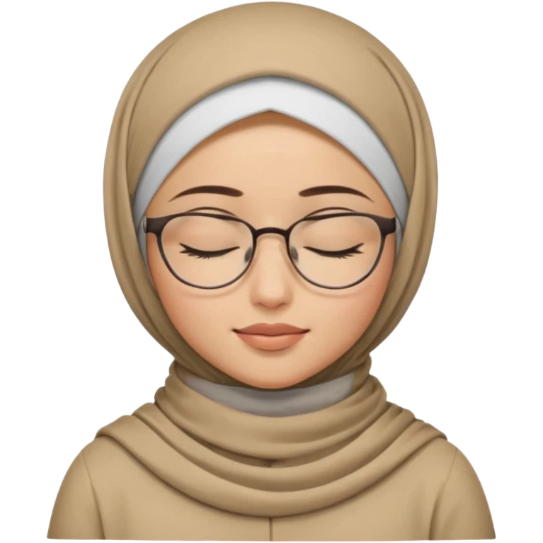 A hijabi girl with glasses, closed eyes, calm emoji