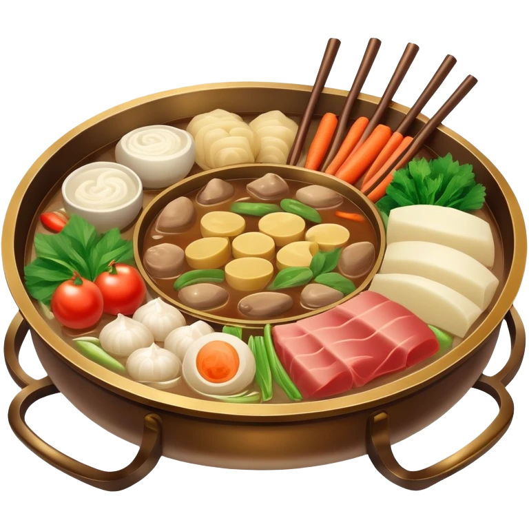 Classic Chinese bronze hotpot with ingredients emoji