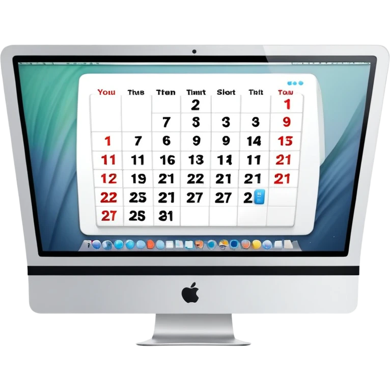 front view of an iMac with a day-calendar on the screen, showing hours and client slots with some booked emoji