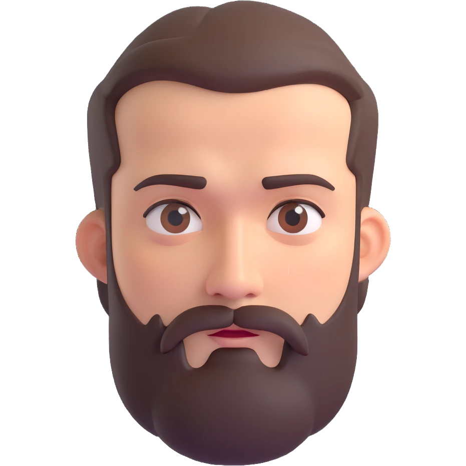 
<emoções>
{{Passar o sentimento de satisfação, de felicidade e leveza}}  
</emoções>

<elementos_visuais>
{{Um homem com barba média, cabelo curto e expressões fortes. De preferencia só um rosto flutuante}}  
</elementos_visuais> emoji