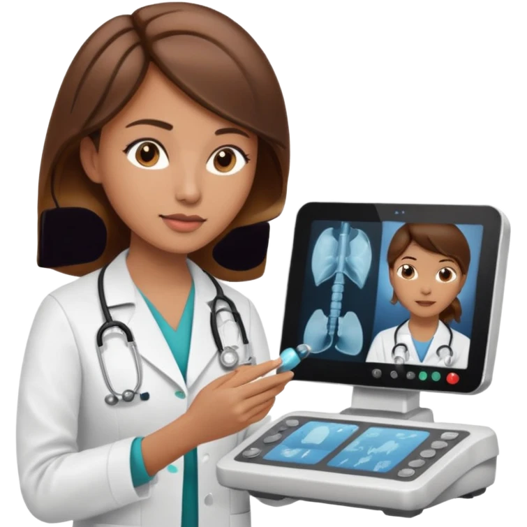 brown haired female doctor adjusting knobs on an ultrasound machine emoji