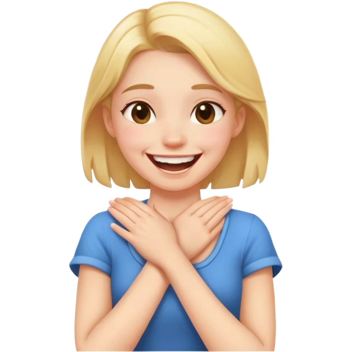 Crossing hands holding neck laughing girl   emoji