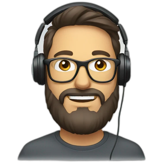 a man with vision glasses and have beard and with headphones emoji