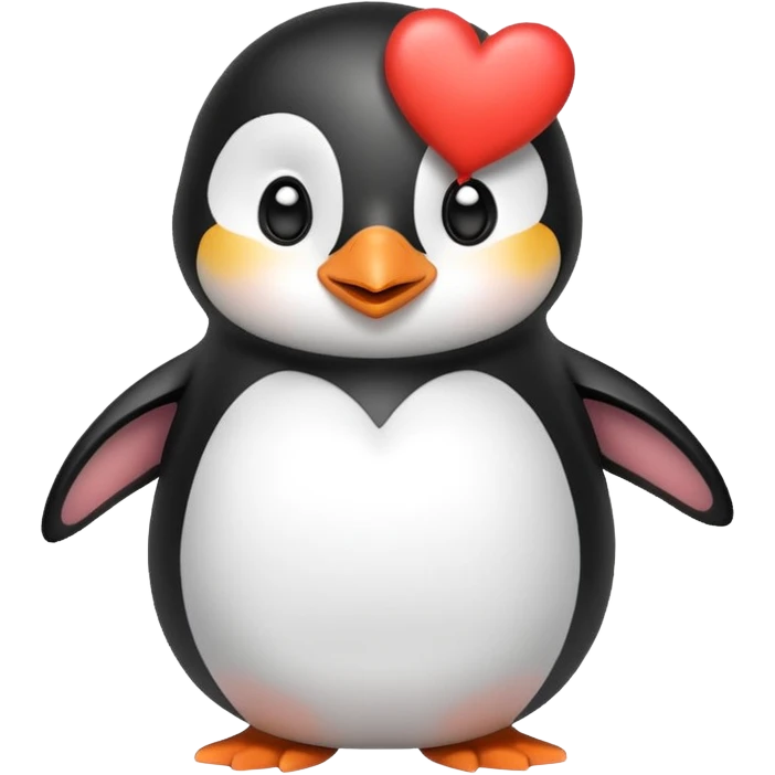 playful, cute penguin with heart, friendly greeting emoji