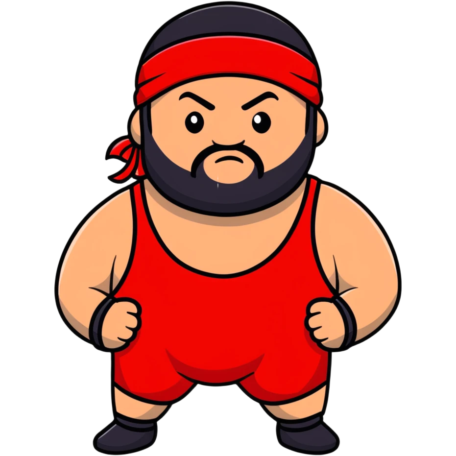 White skin fat guy with black durag and black beard in a red and black wrestling singlet emoji