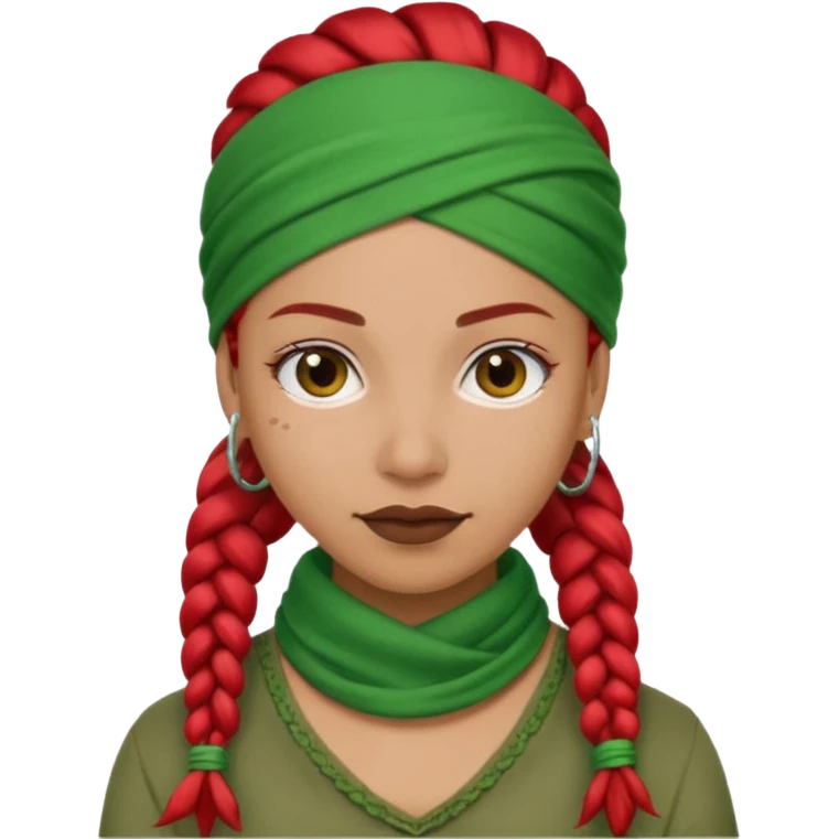 woman with red braids and a green bandana emoji