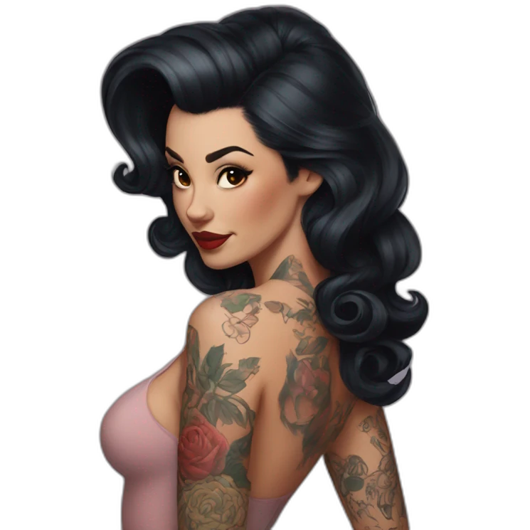 Pinup dark hair and tattoos emoji