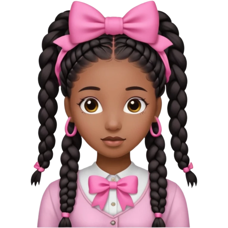 a cute black girl with long goddess braids and a cute pink bow on her head  emoji