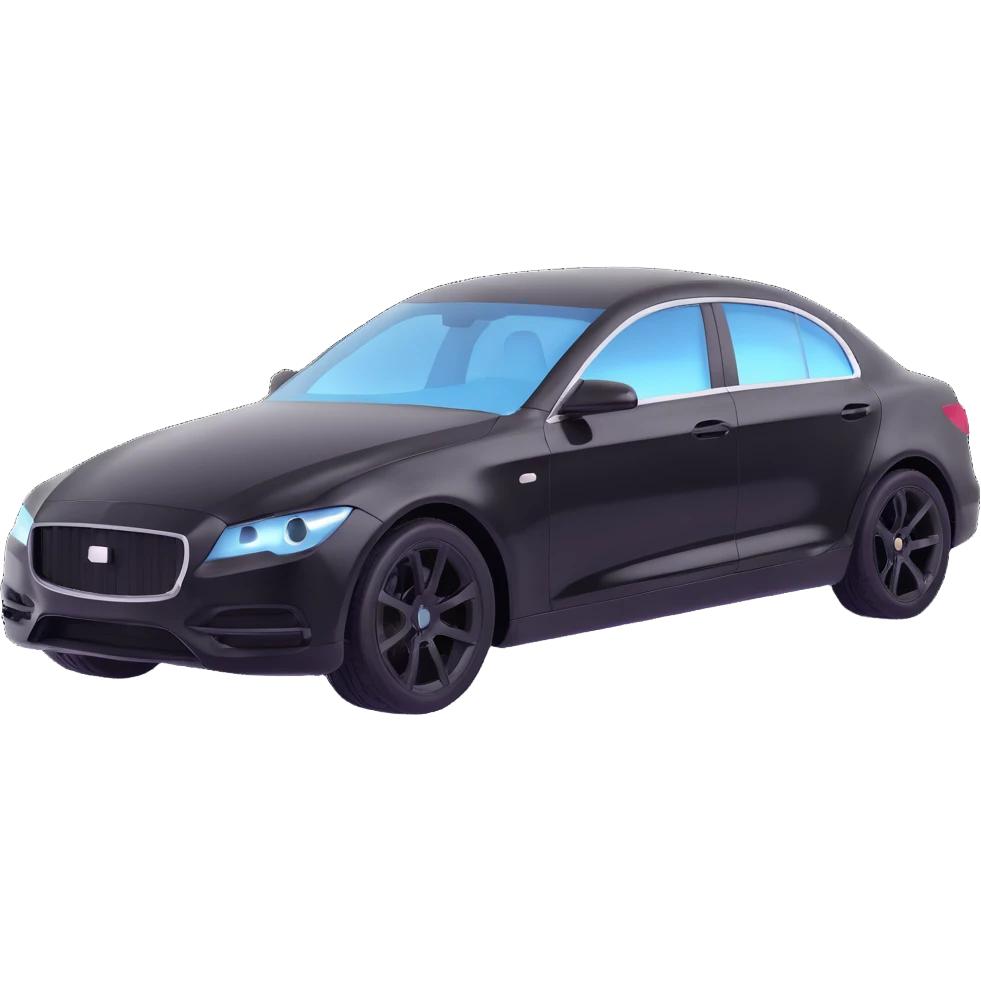 modern and clean glossy black car partially covered by a light gray or transparent film that is slightly curved and partially unrolled, showing adhesion to the car emoji